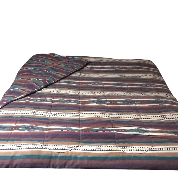 Vintage 80s Southwestern Aztec Art Deco Reversible Bed Spread Full Size 84x84 - Picture 8 of 11